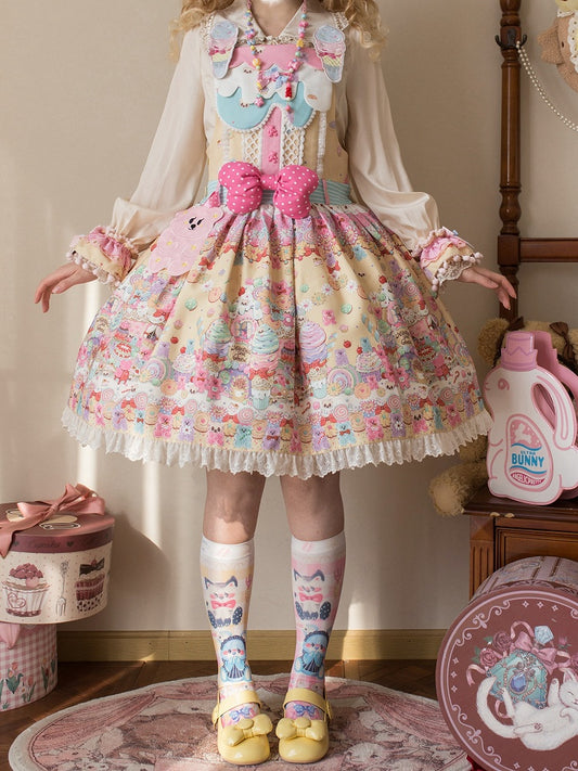 Desserts Gummibärchen Kleid Print und Overall Bär Gelb Lolita