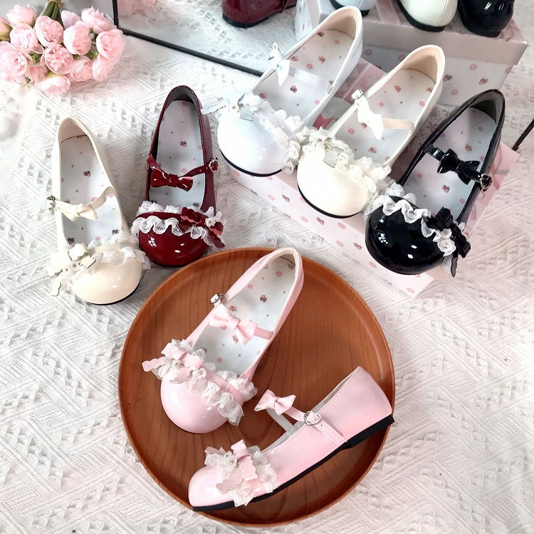 Bow Leather Mary PU Yellow with Flat Lolita Janes Sweet in