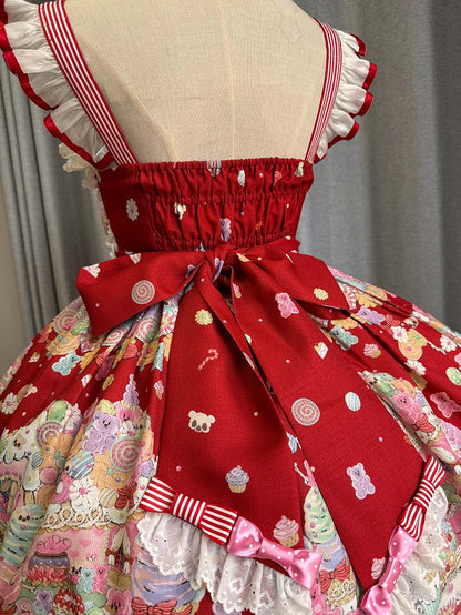 Lolita Sweet Gummy Desserts Print Bärenrock Rot und Pullover