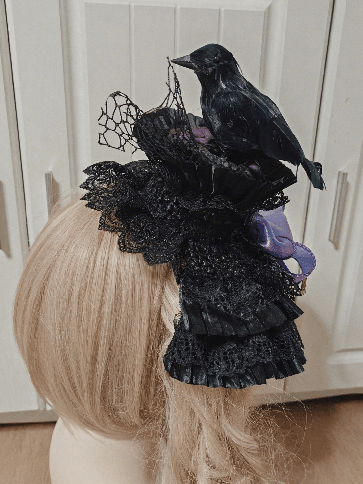 Crow Color Mini With Hat Lolita Gothic Lace 2 Clips Options