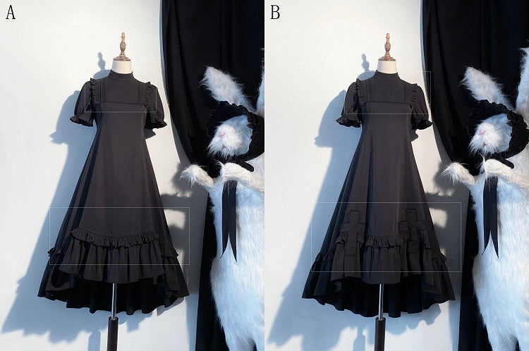 Black Gothic Lolita High-Low Ruffled Dress with Cross Patches - Blossom Herald