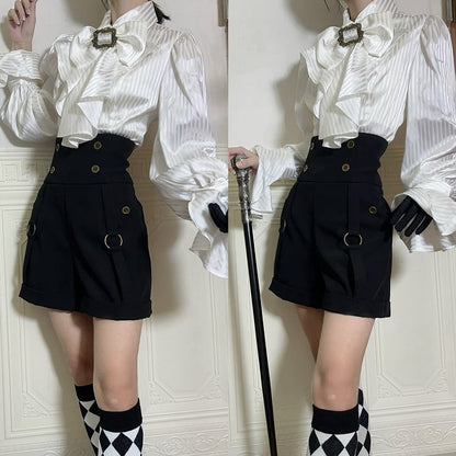 Sleeves with Jabot Bowtie White Lolita Long Shirt Ouji