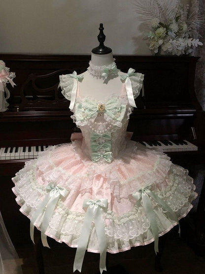 Pink & Green Multi-Layer Lace Lolita JSK Dress - Miss Han