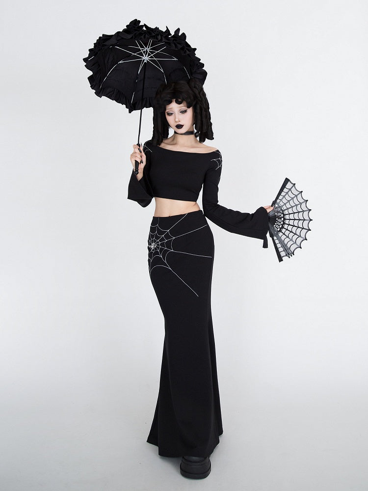 Gothic Black Spiderweb Mermaid Skirt