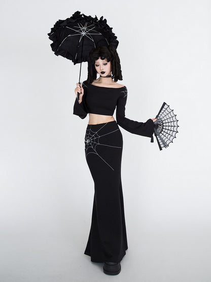 Gothic Black Spiderweb Mermaid Skirt