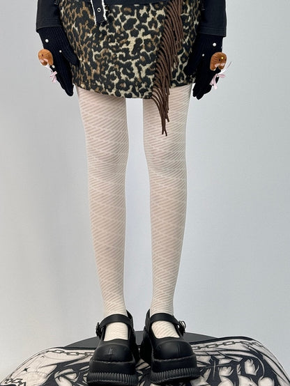 Tights White Striped Pattern