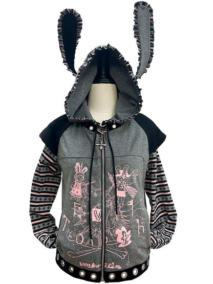 Punk Hime Two-Piece Ears Hoodie Faux Gyaru Bunny with Gray