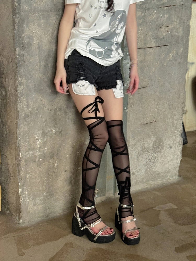 Stockings Lace-Up Footless Style) (Edgy Romantic Semi-sheer