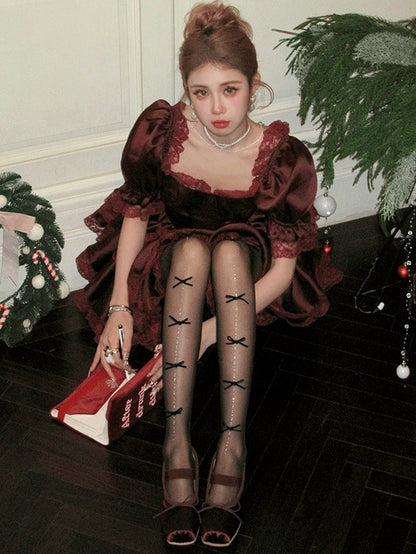 ラインストーン蝶結びタイツ