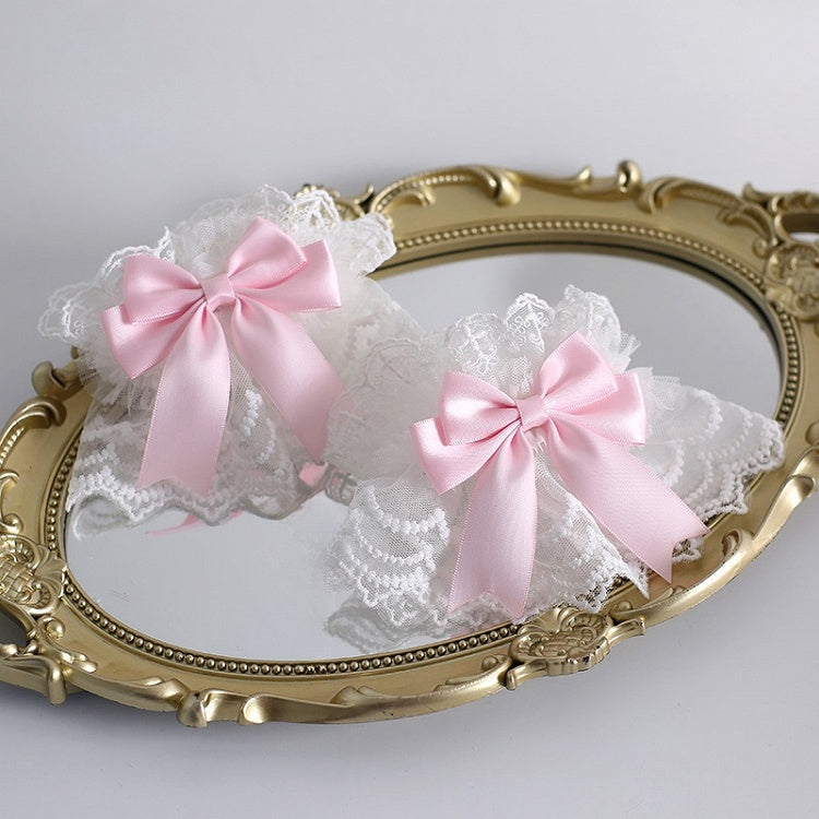 ピンクと白のスイートロリータレースの蝶結び袖