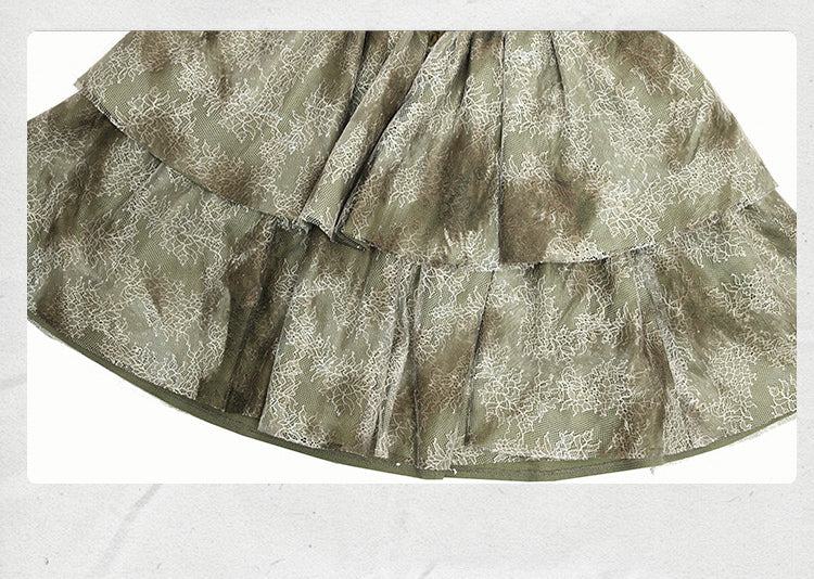 Halter Fairy Tie-dyed Forest Neck Waist Basque Dress Green Light