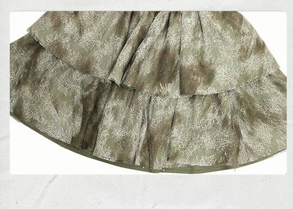 Halter Fairy Tie-dyed Forest Neck Waist Basque Dress Green Light