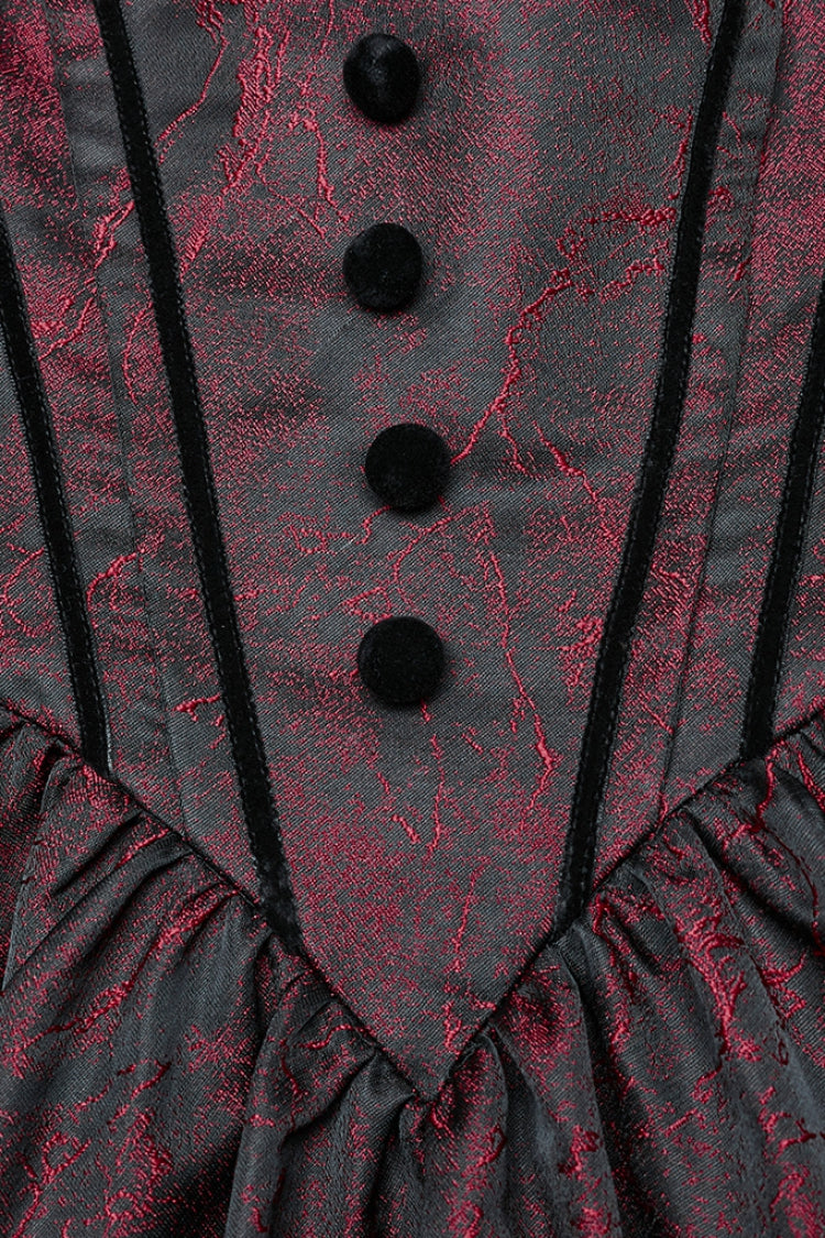 Black and Red Short Puff Sleeves Lace-Up Women's Gothic Dress