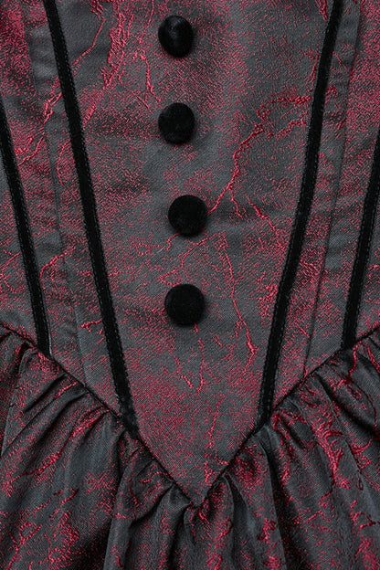 Black and Red Short Puff Sleeves Lace-Up Women's Gothic Dress