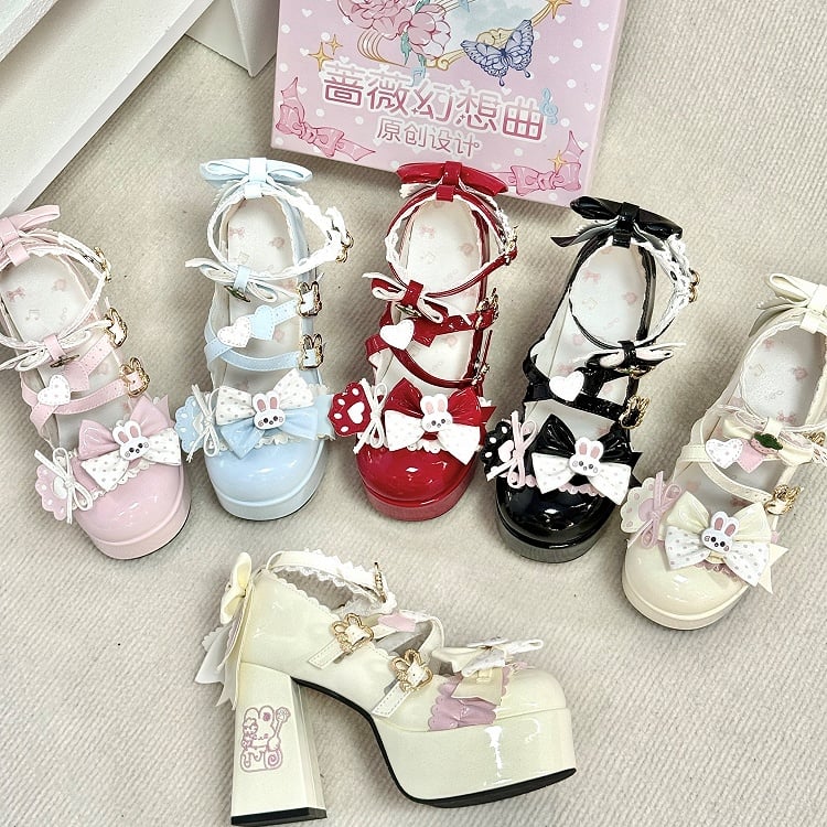 with Themed Details Mary Bunny Bow Lolita Off-white Sweet Heel Janes 11cm