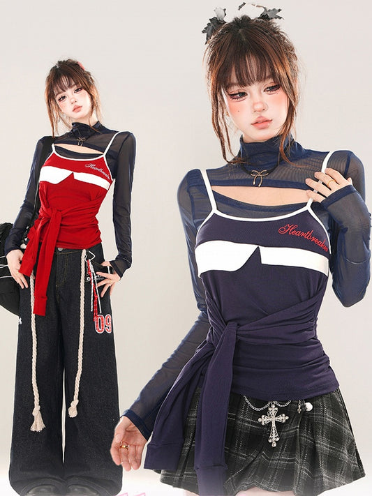 Red/Navy Blue Bold Tie Accent Cami Top