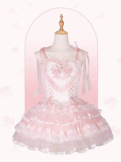 Lace-Trimmed Corset Jumper Skirt with Heart Bodice - Mademoiselle Pearl