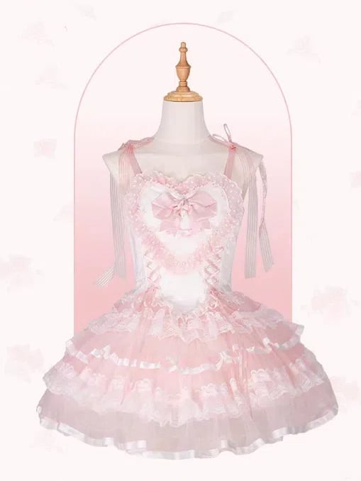 Lace-Trimmed Corset Jumper Skirt with Heart Bodice - Mademoiselle Pearl