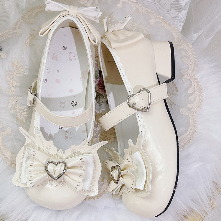 Sweet Lolita abricot nœud papillon coeur boucle sangle talon bloc Mary Janes