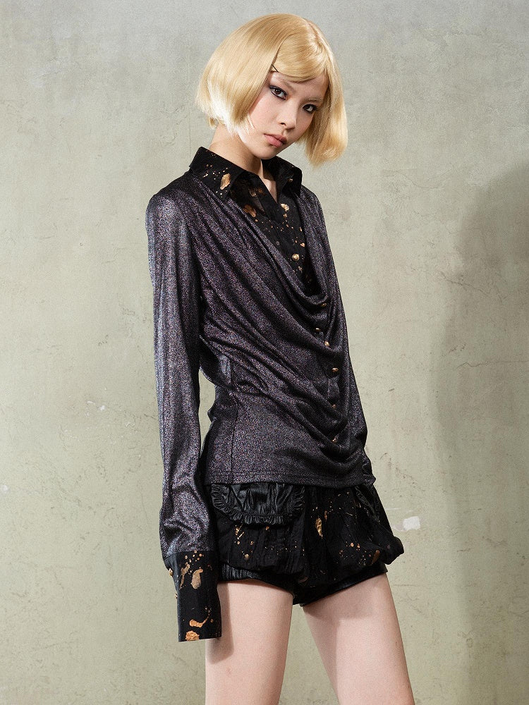 Two-Piece Black Y2K Print Punk Rock Shirt Splatter Faux with
