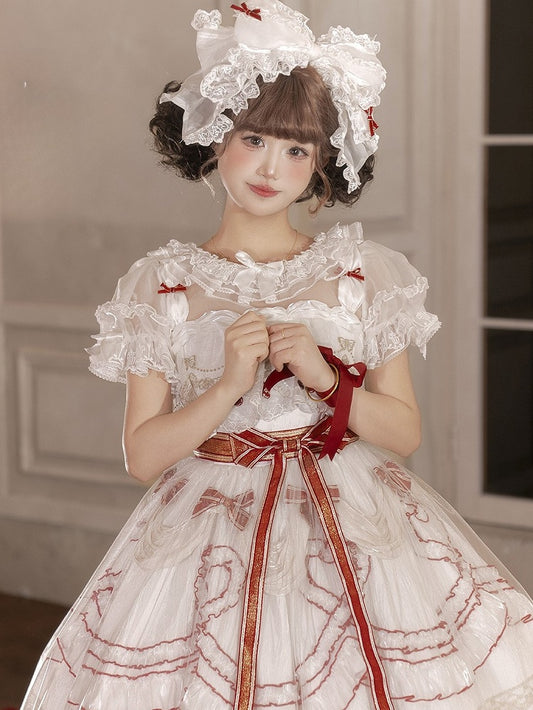 White Round Neck Blouse Lolita Sleeves Puff
