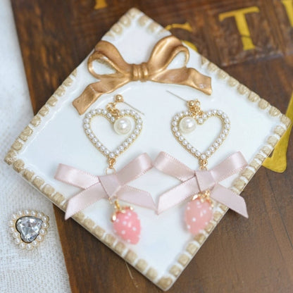 Jirai Kei Perlenherz Schleife Erdbeer Charm Ohrclips