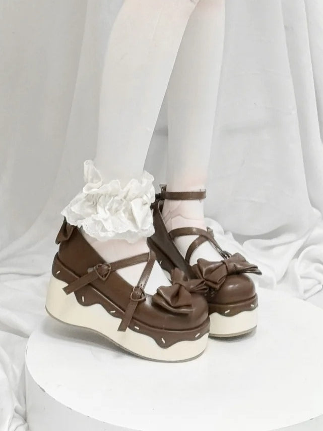 Dark PU Toe Brown Crisscross Design - Platforms Round