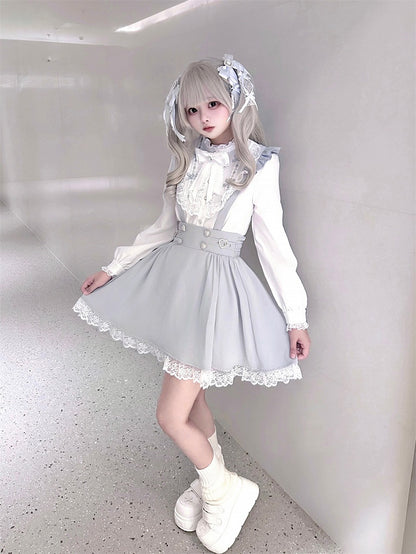 Kei and Decorative Beaded Dress Buckles Jirai Heart Buttons with Dusty Overall Sleeve Flutter Blue