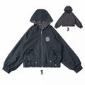 Preppy Kawaii Reversible Dark Gray Plaid Hooded Jacket - PINK SAVIOR