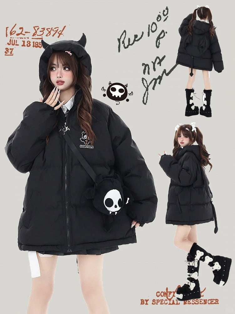 Free with Black Coat Crossbody Horns and Wings Hooded Devil