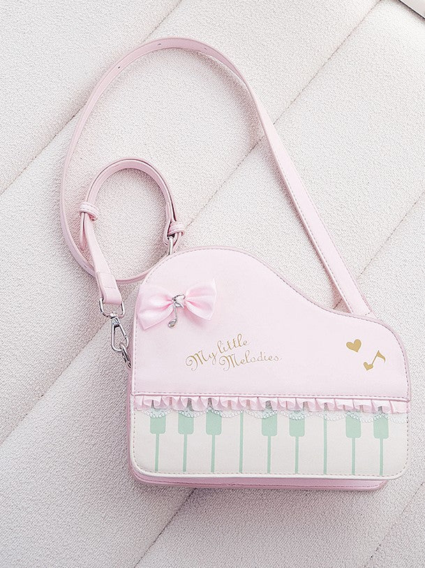 Pink Crossbody Bag With Piano Key Design And Bow Accent Chic
