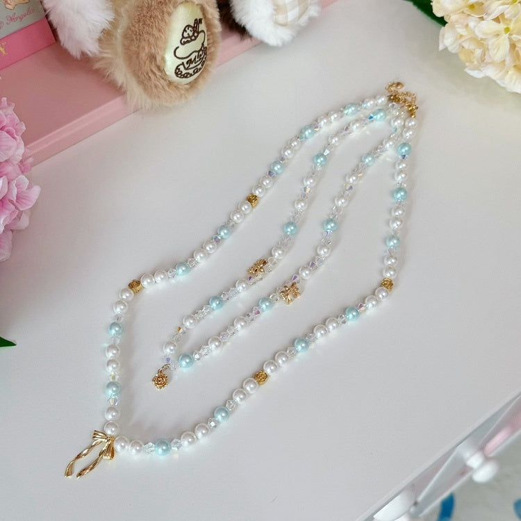 And Bowknot Pink/Blue Pendant Beaded Necklace Floral