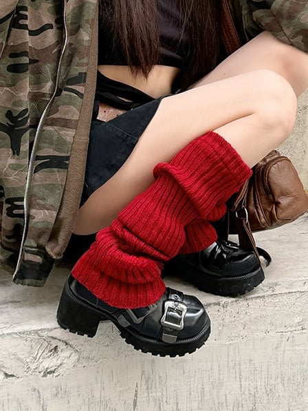 Red/Wine Red/White Y2K 70CM Knitted Leg Warmers