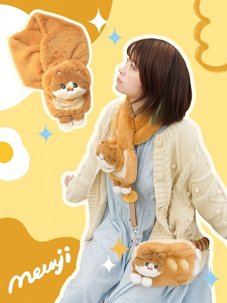 Süßer Katzen-Plüschschal in Braun