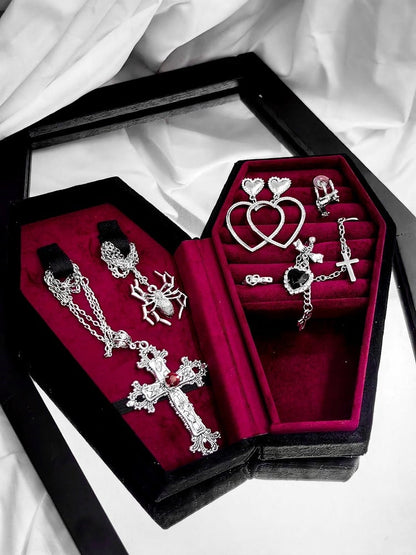 Red/ with Blue Organizer Pink/ Coffin Box Gothic Accessory Velvet Interior in Jewelry Storage