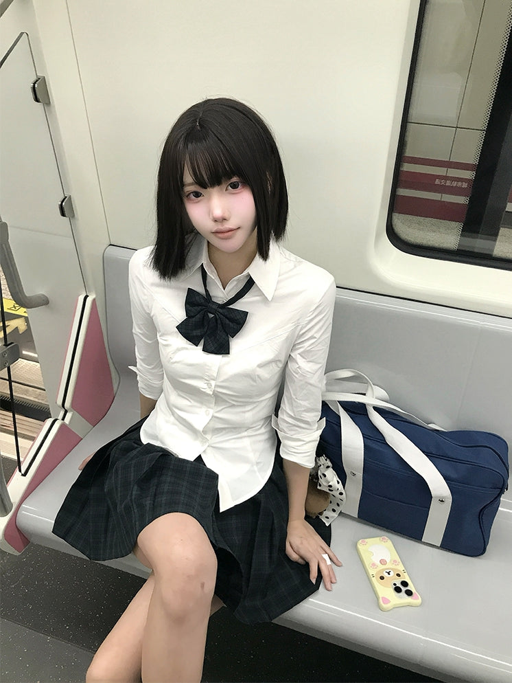 Long Version White Style Sleeves JK Shirt Uniform Preppy