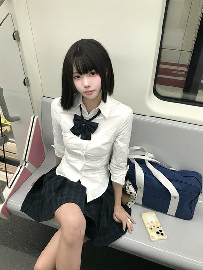 Long Version White Style Sleeves JK Shirt Uniform Preppy