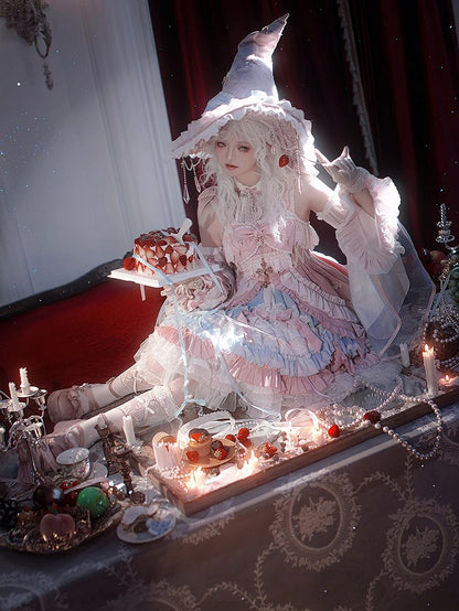 Pink and Blue High Waist Sweet Witchy Dress Lolita Jumper Skirt Full Set