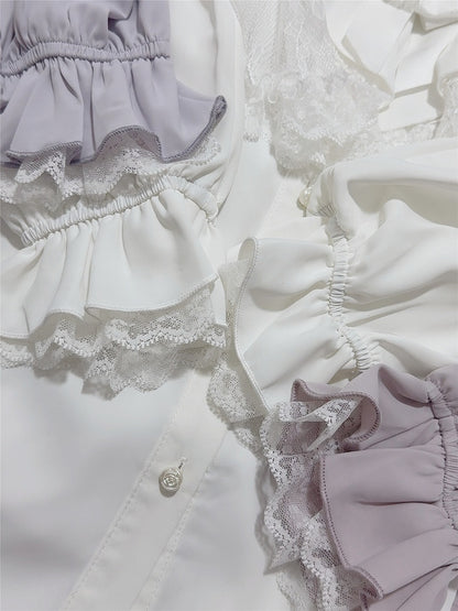 Jirai with Kei Pink Beaded Detachable Cape Blouse Lace Dusty Collar Style