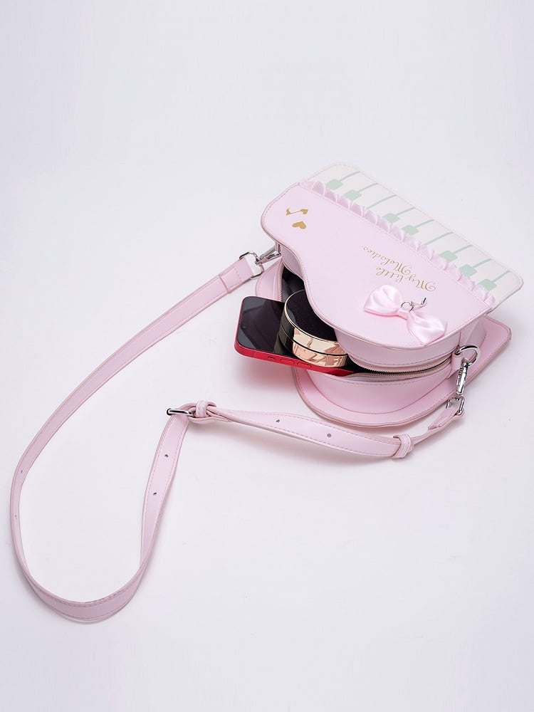 Piano Bow Accent Chic Key Bag Design Pink And Crossbody With