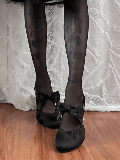 Black Elegant Shoes Decorative - Bow in Satin High-heel