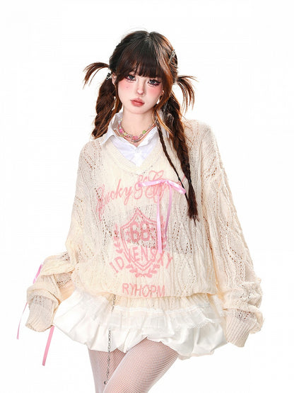 Aprikose/Schwarz Halbtransparent Polo Kragen Sonnenschutz Hohl-out Top Faux