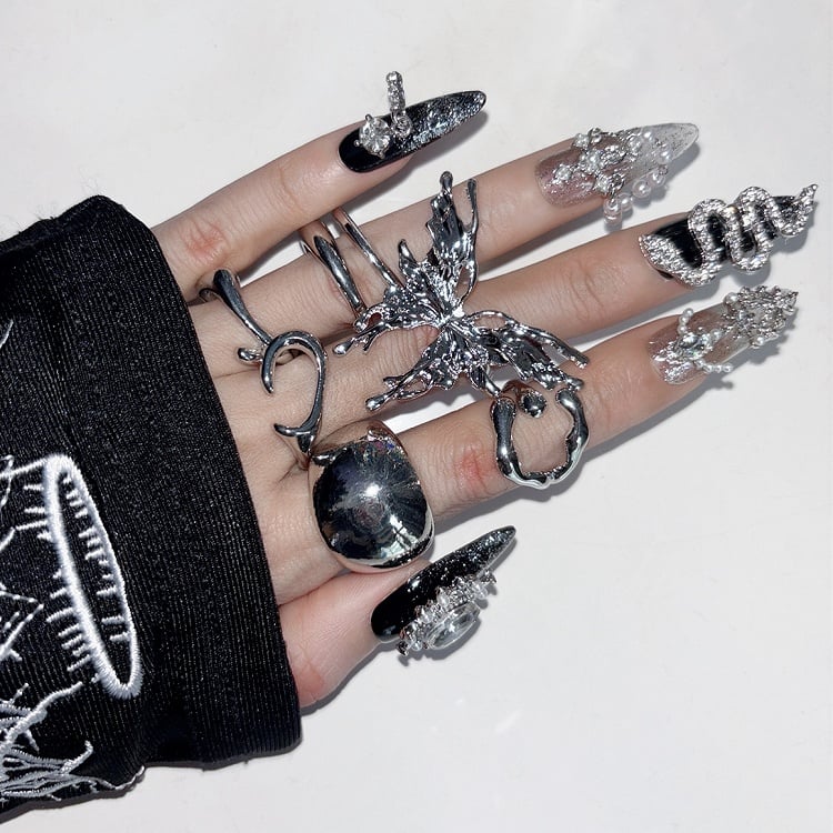 Set Ringe Cyberpunk 8 Silber