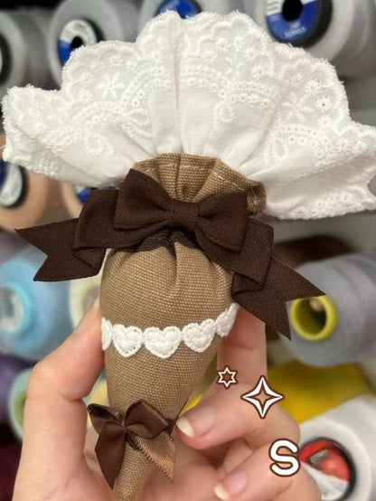 Lace Piping Trim Brooch Heart-Shaped Coffee and with Pastry Bowknots Bag–Shaped Lolita