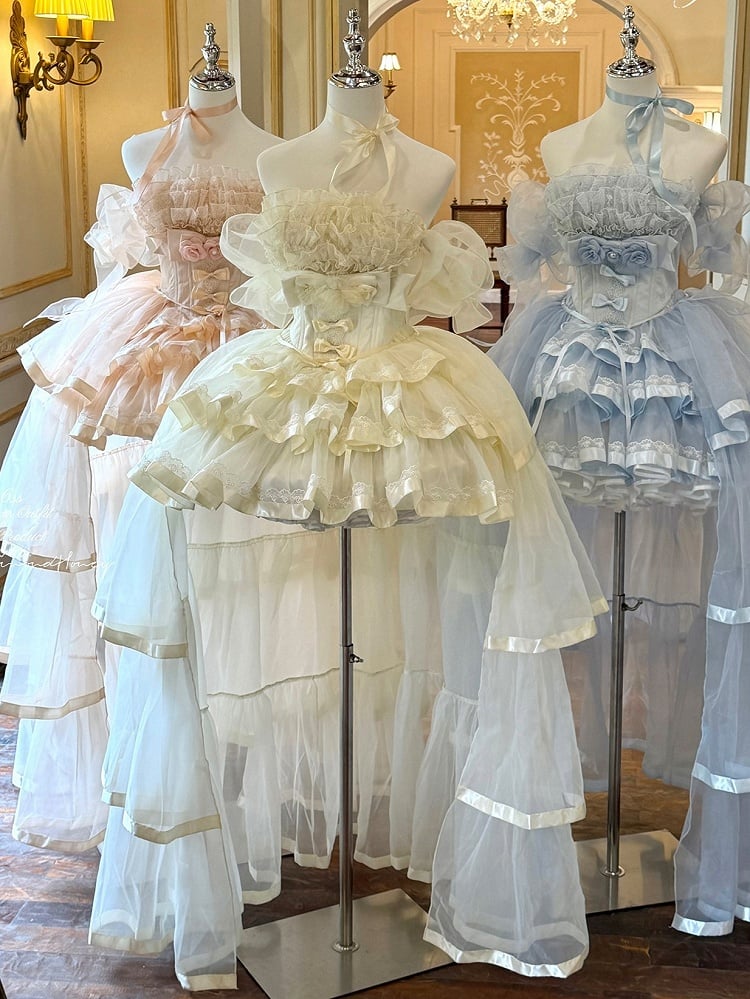 Beige Elegant Lolita Jumper Dress with Train and Arm Sleeves - Diamond Honey