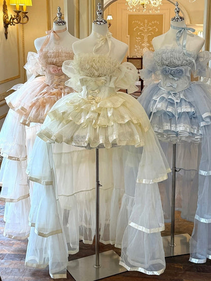 Beige Elegant Lolita Jumper Dress with Train and Arm Sleeves - Diamond Honey