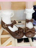 Brown Low-Heel Mary Janes with Bunny Clasp by Portby College