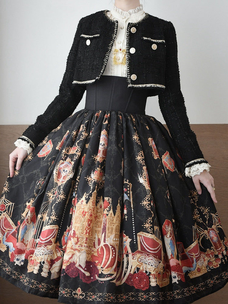 Jewelry Waist Print Lolita Black Skirt High Dragon Boned Bone and