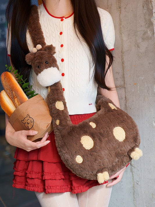 Giraffe Plush Crossbody Brown Bag