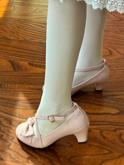6cm Lolita Mid-heel Top Bow PU Shoes Straps Crisscross with Pink